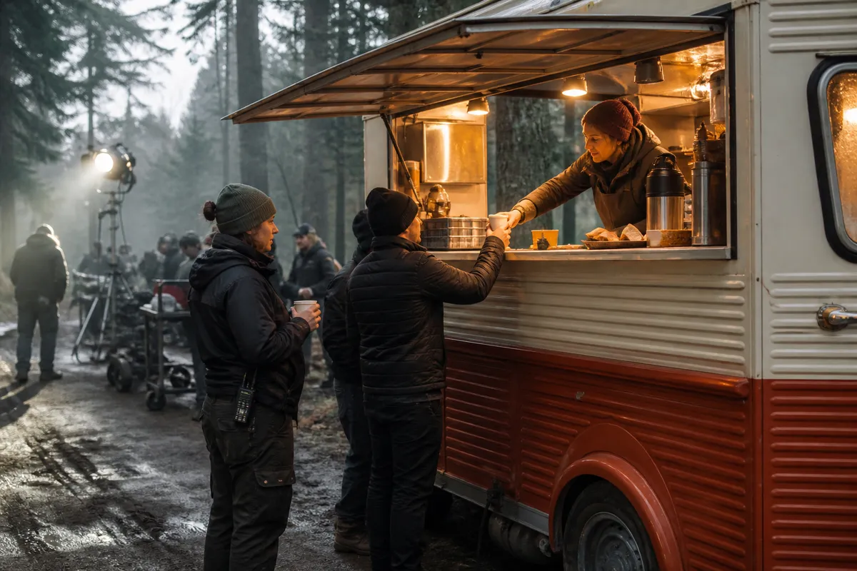 Фудтрак Little Barista на лесной съёмочной площадке